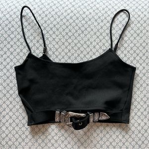 Black Belted Crop Top